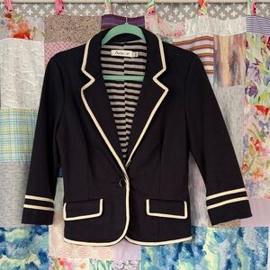 Sunny Girl Navy Blazer with Cream Trim and Striped Lining